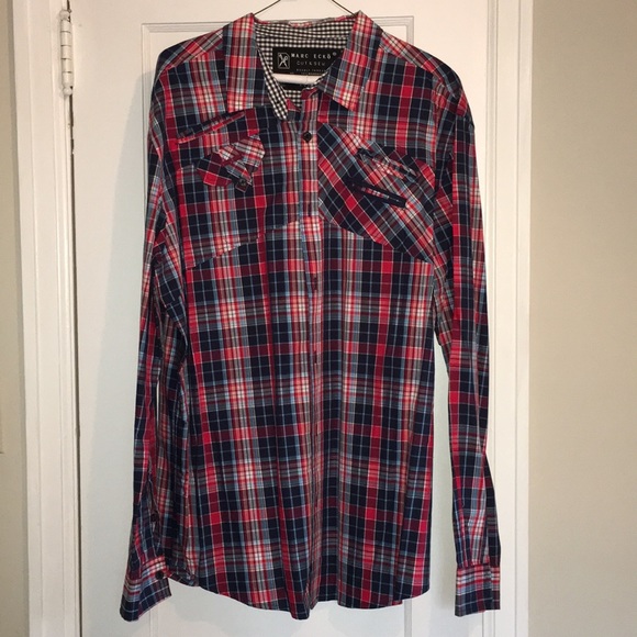 Marc Ecko cut & sew Plaid Button Down Shirt - Picture 1 of 4